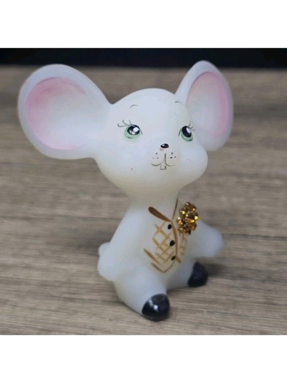 Vintage Fenton White Little Mouse – Signed by S. Smith